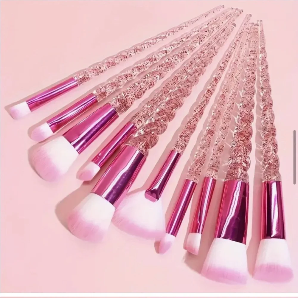 Set of 10 Makeup Brushes-Crystal Pink